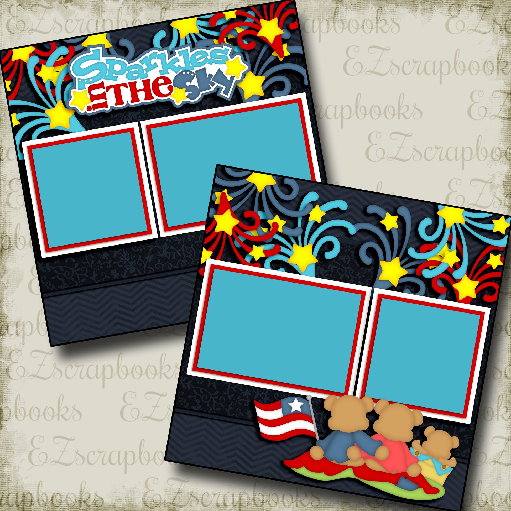 Sparkles in the Sky - 2819 - EZscrapbooks Scrapbook Layouts July 4th - Patriotic
