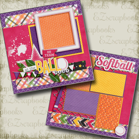 At the Ball Park Pink - 3172 - EZscrapbooks Scrapbook Layouts softball, Sports