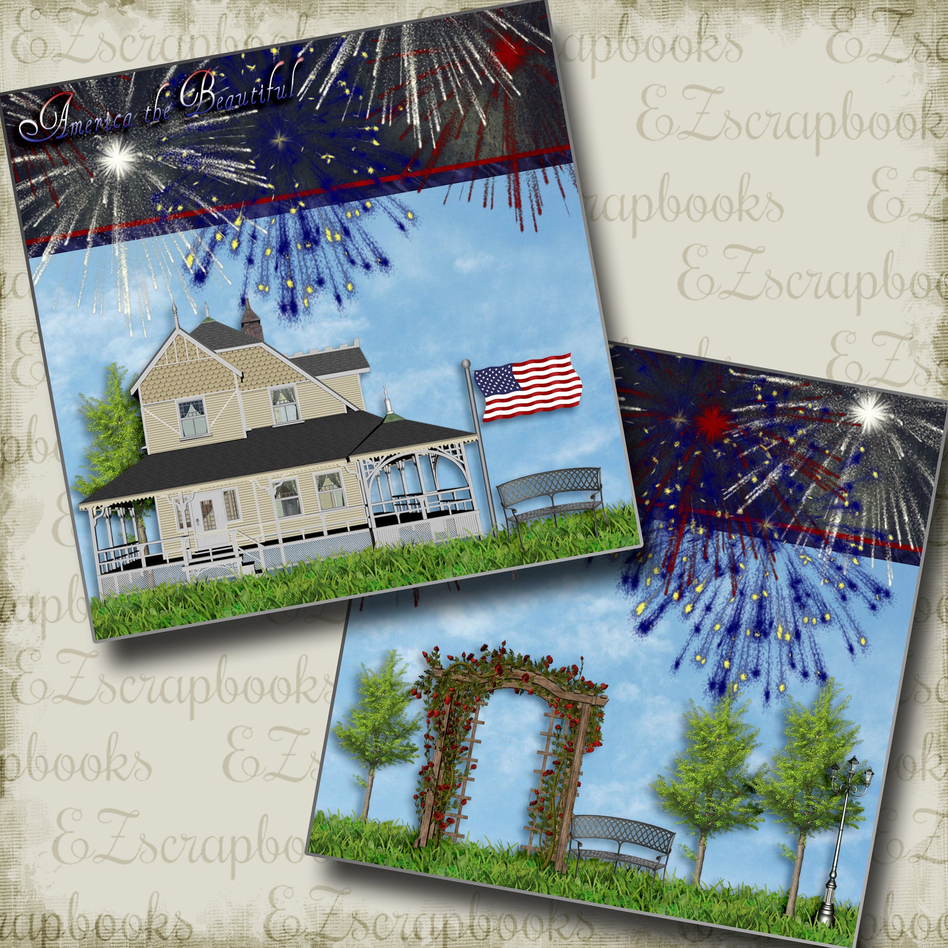 America the Beautiful NPM - 2920 - EZscrapbooks Scrapbook Layouts July 4th - Patriotic