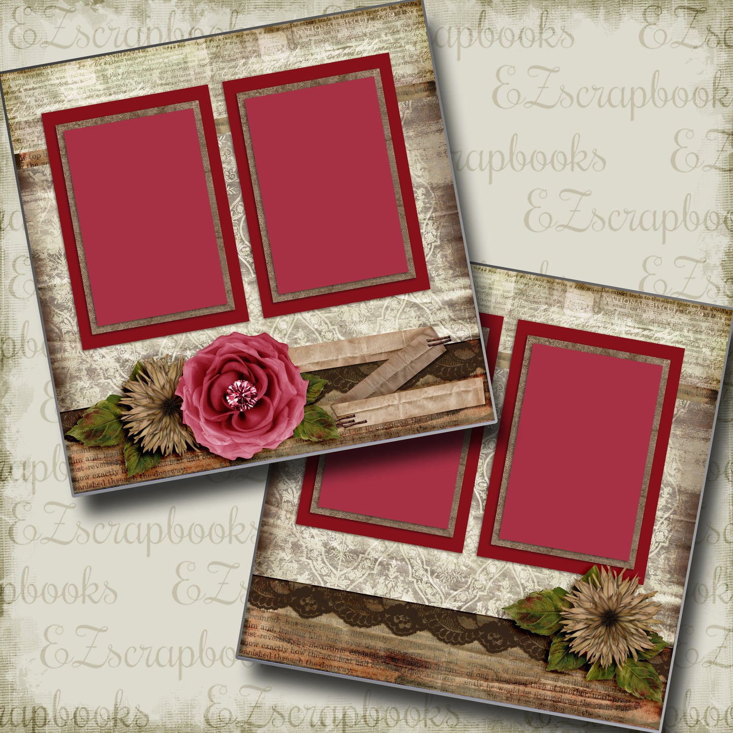 Romantic Rose - 3340 - EZscrapbooks Scrapbook Layouts Girls, Love - Valentine, Other