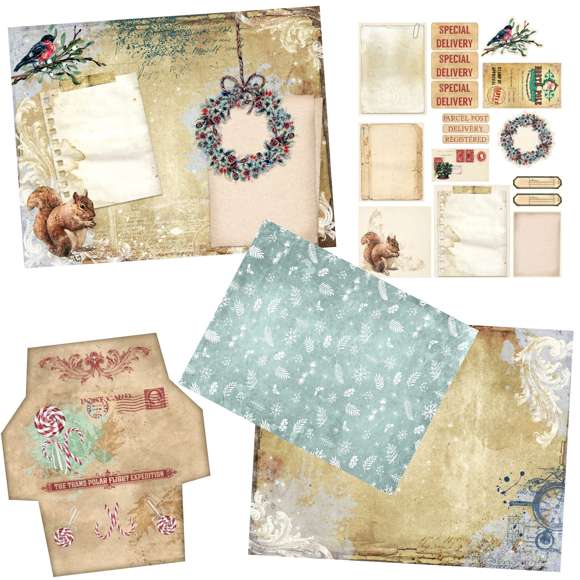 Vintage Christmas Journal Blue DIY Kit - 7119 - EZscrapbooks Scrapbook Layouts Christmas, Journals