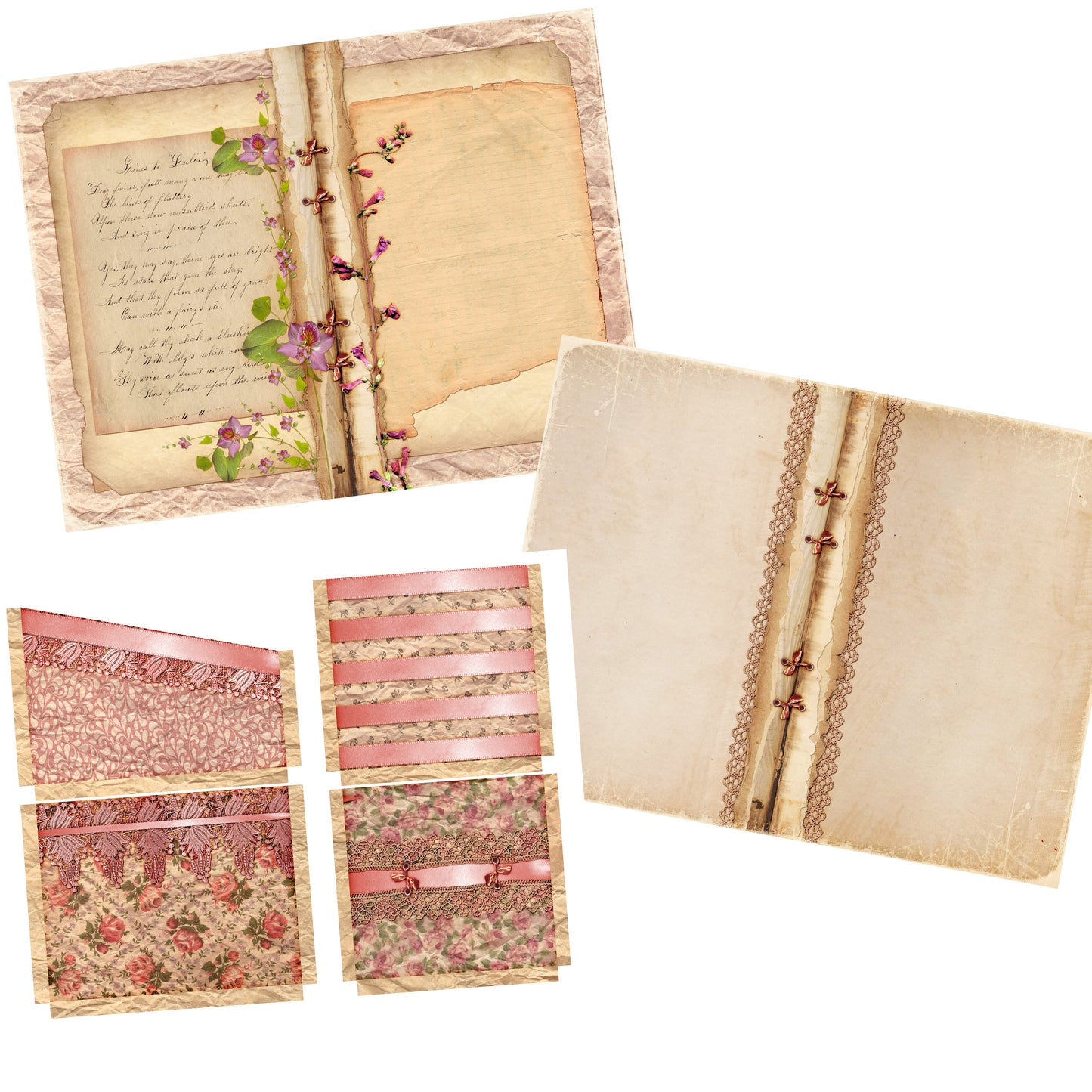 Pink Flowers Journal Kit - 7099 - EZscrapbooks Scrapbook Layouts Journals