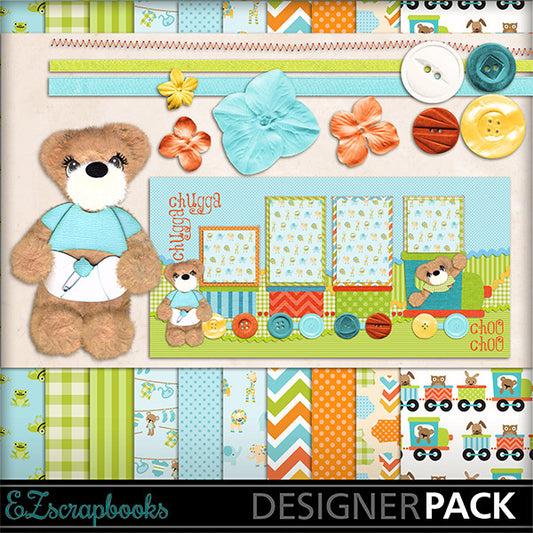 Chugga Chugga Tear Bear Digital Kit - INSTANT DOWNLOAD - EZscrapbooks Scrapbook Layouts Baby - Toddler, Kits