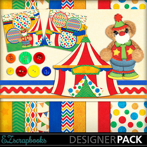 Circus Clown Bear Digital Kit - INSTANT DOWNLOAD - EZscrapbooks Scrapbook Layouts Kits