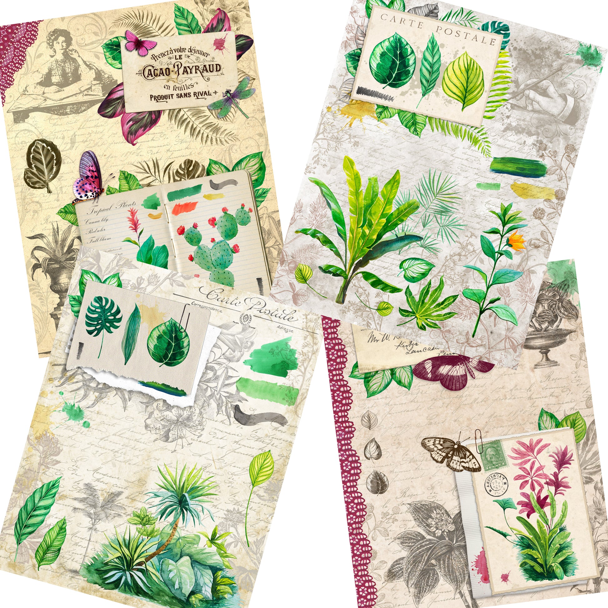 Tropical Plants Paper Pack - 7318 - EZscrapbooks Scrapbook Layouts Beach - Tropical, Journals, paper pack