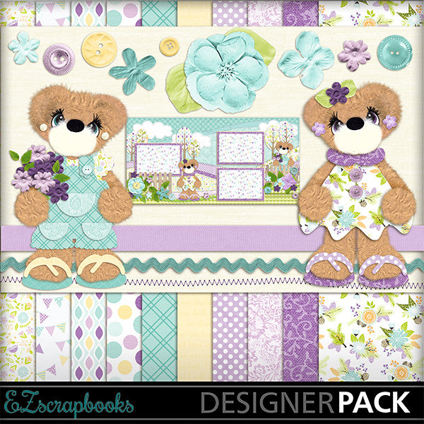 Violet Tear Bear Digital Kit - INSTANT DOWNLOAD - EZscrapbooks Scrapbook Layouts Baby - Toddler, Girls, Kits