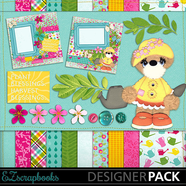 Garden Party Bear Digital Kit - INSTANT DOWNLOAD - EZscrapbooks Scrapbook Layouts Farm - Garden, Kits