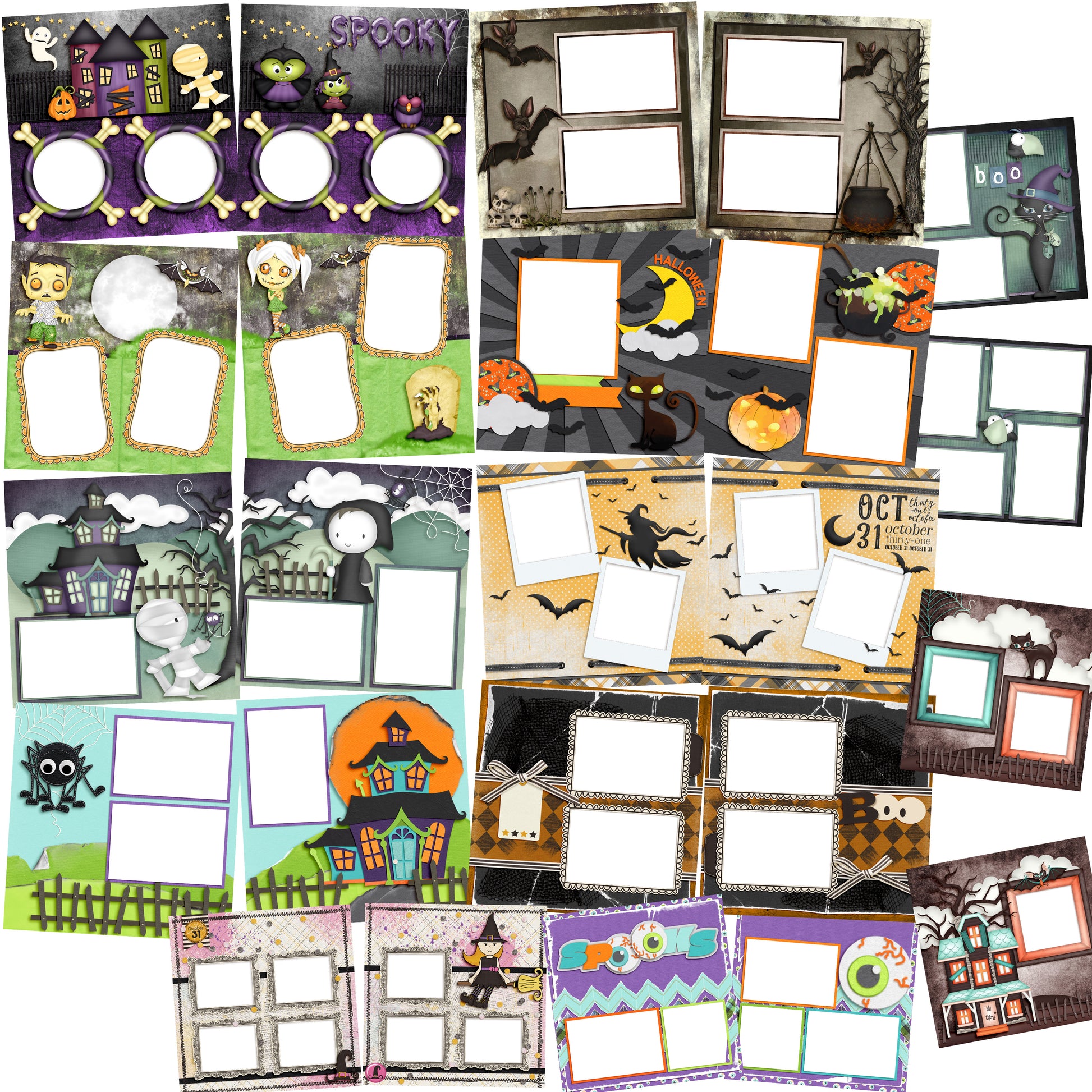 Halloween Collection - 1 -  Digital Bundle - 24 Digital Scrapbook Pages - INSTANT DOWNLOAD - EZscrapbooks Scrapbook Layouts Digital Bundle, Halloween