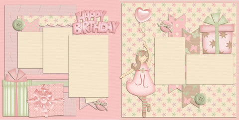 Happy Birthday Girl - Digital Scrapbook Pages - INSTANT DOWNLOAD - EZscrapbooks Scrapbook Layouts Birthday, Girls