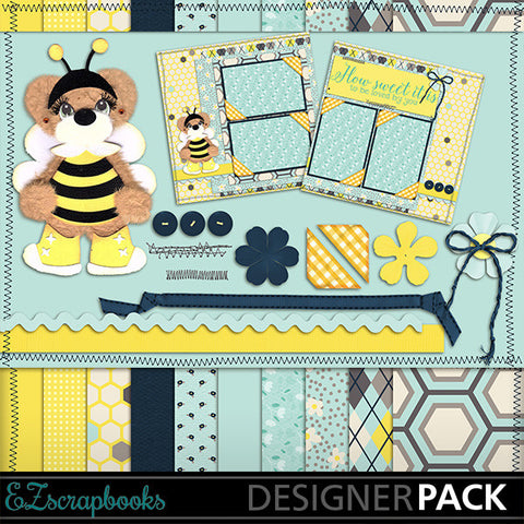 Honey Bee Bear Digital Kit - INSTANT DOWNLOAD - EZscrapbooks Scrapbook Layouts Girls, Kits