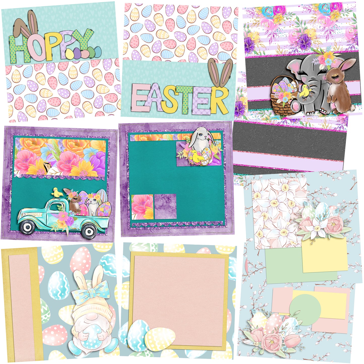 Hoppy Easter EZ Background Pages - Digital Bundle - 10 Digital Scrapbook Pages - INSTANT DOWNLOAD