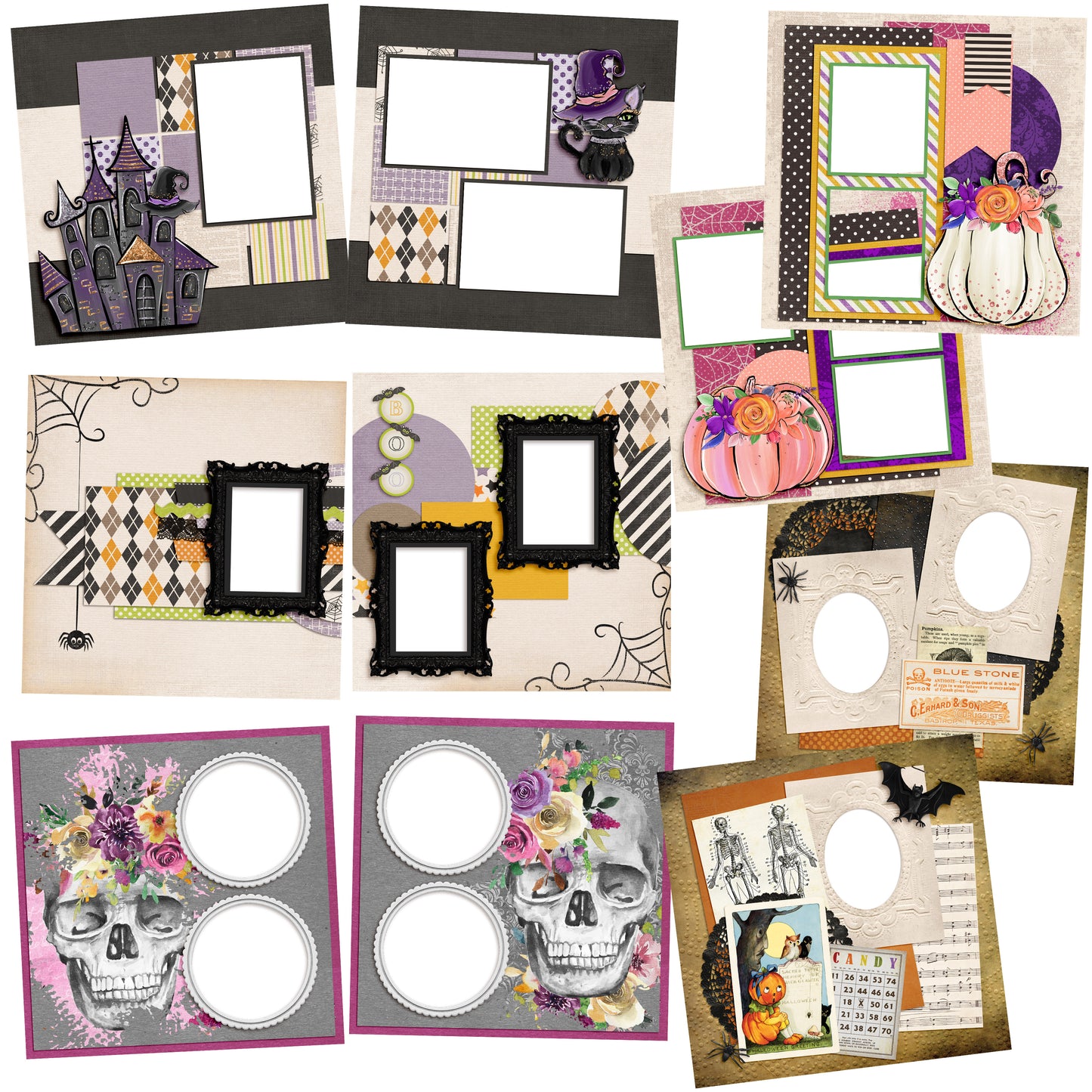 It's Halloween EZ Quick Pages -  Digital Bundle - 10 Digital Scrapbook Pages - INSTANT DOWNLOAD - EZscrapbooks Scrapbook Layouts Digital Bundle, Halloween