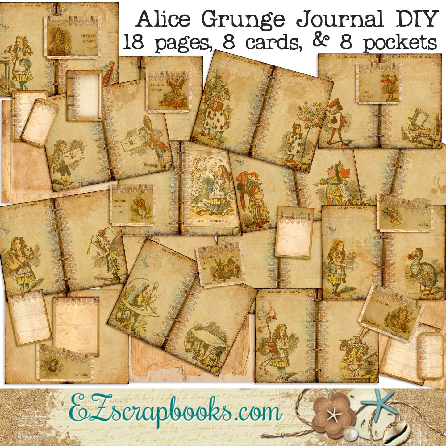 Alice in Wonderland Grunge Journal - 7094 - EZscrapbooks Scrapbook Layouts Journals