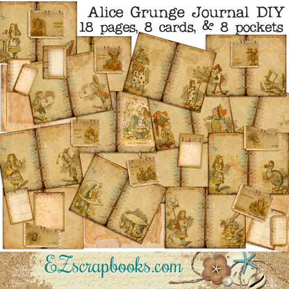 Alice in Wonderland Grunge Journal - 7094 - EZscrapbooks Scrapbook Layouts Journals