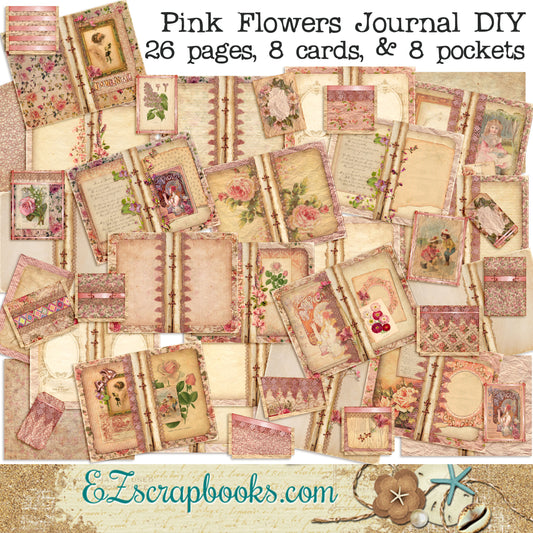 Pink Flowers Journal Kit - 7099 - EZscrapbooks Scrapbook Layouts Journals