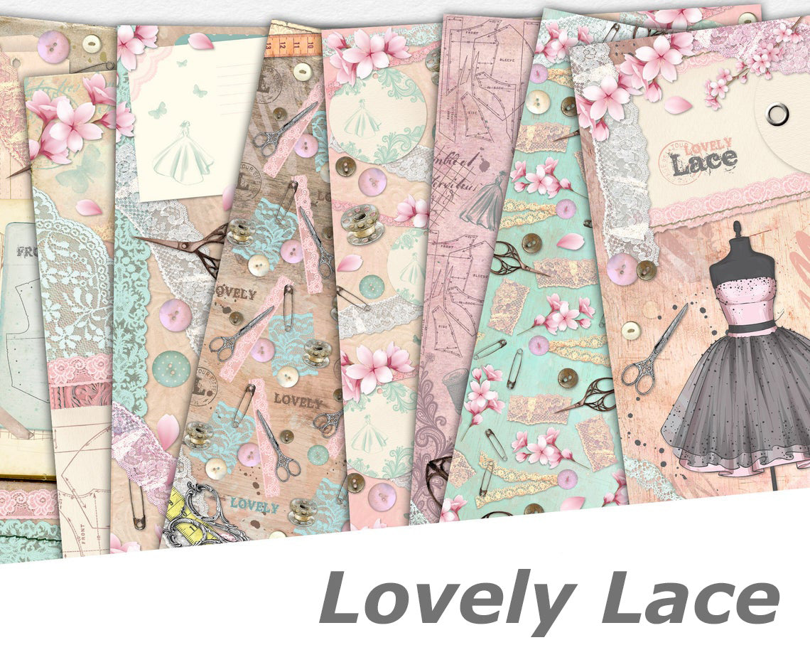 Lovely Lace Paper Pack - 7335 - EZscrapbooks Scrapbook Layouts Journals, paper pack, Sewing