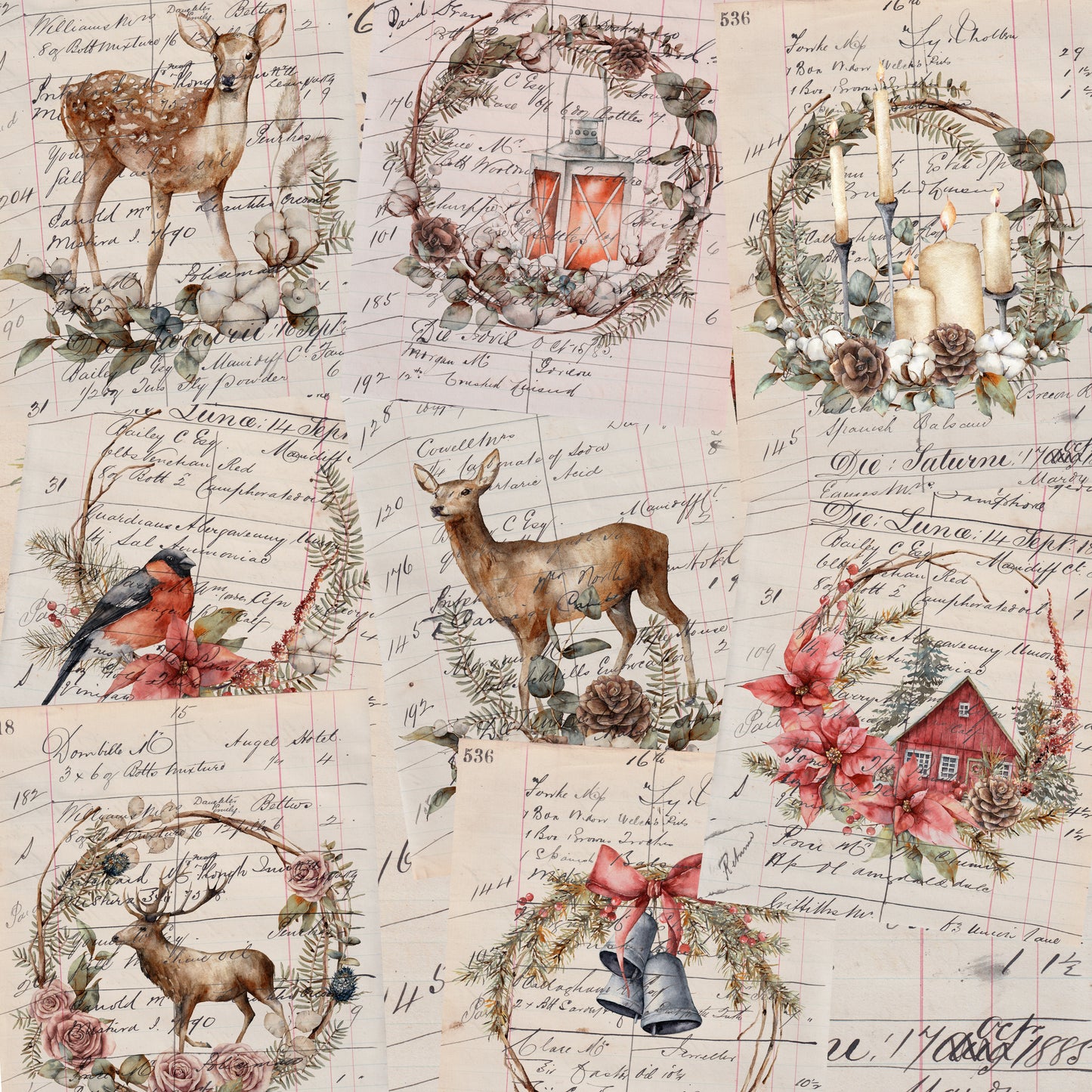 Christmas Ephemera Wreath Paper Pack - 7957