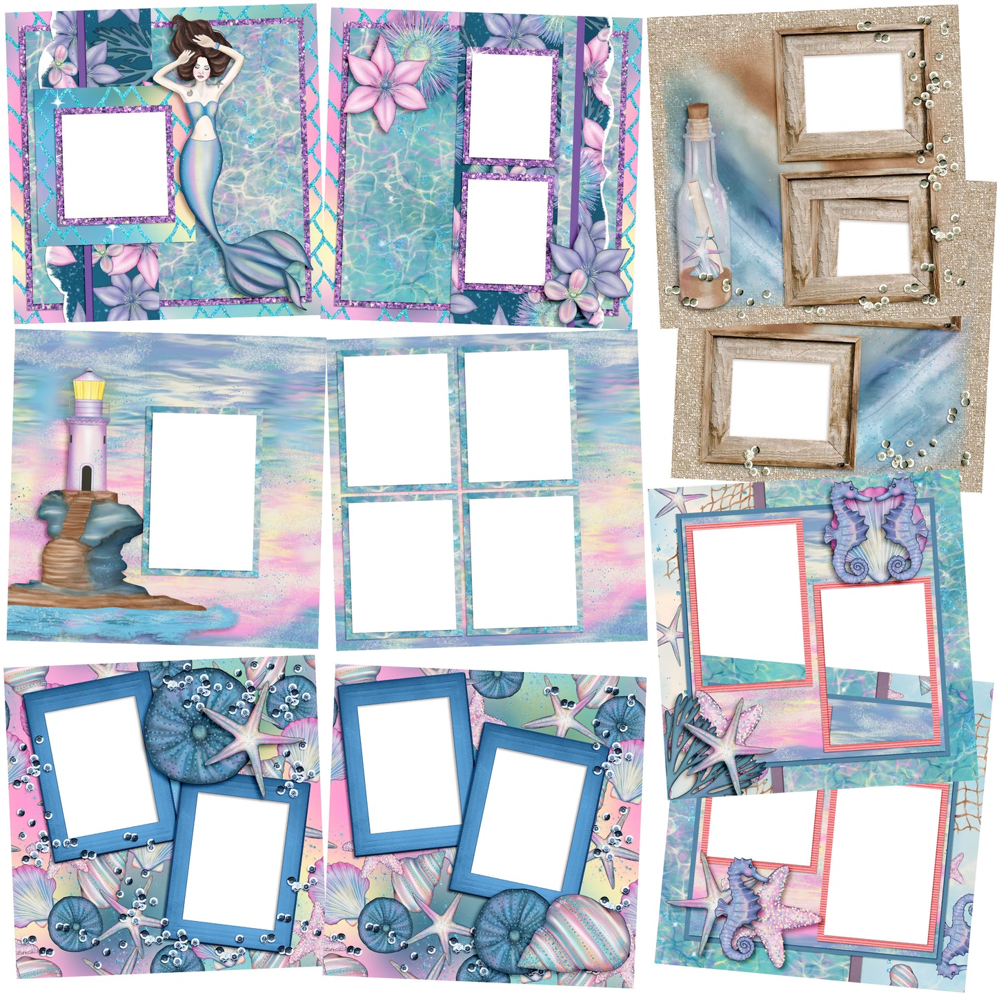 Magical Ocean EZ Quick Pages -  Digital Bundle - 10 Digital Scrapbook Pages - INSTANT DOWNLOAD