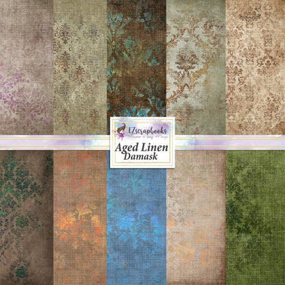 Aged Linen Damask - Paper Pack - 8168