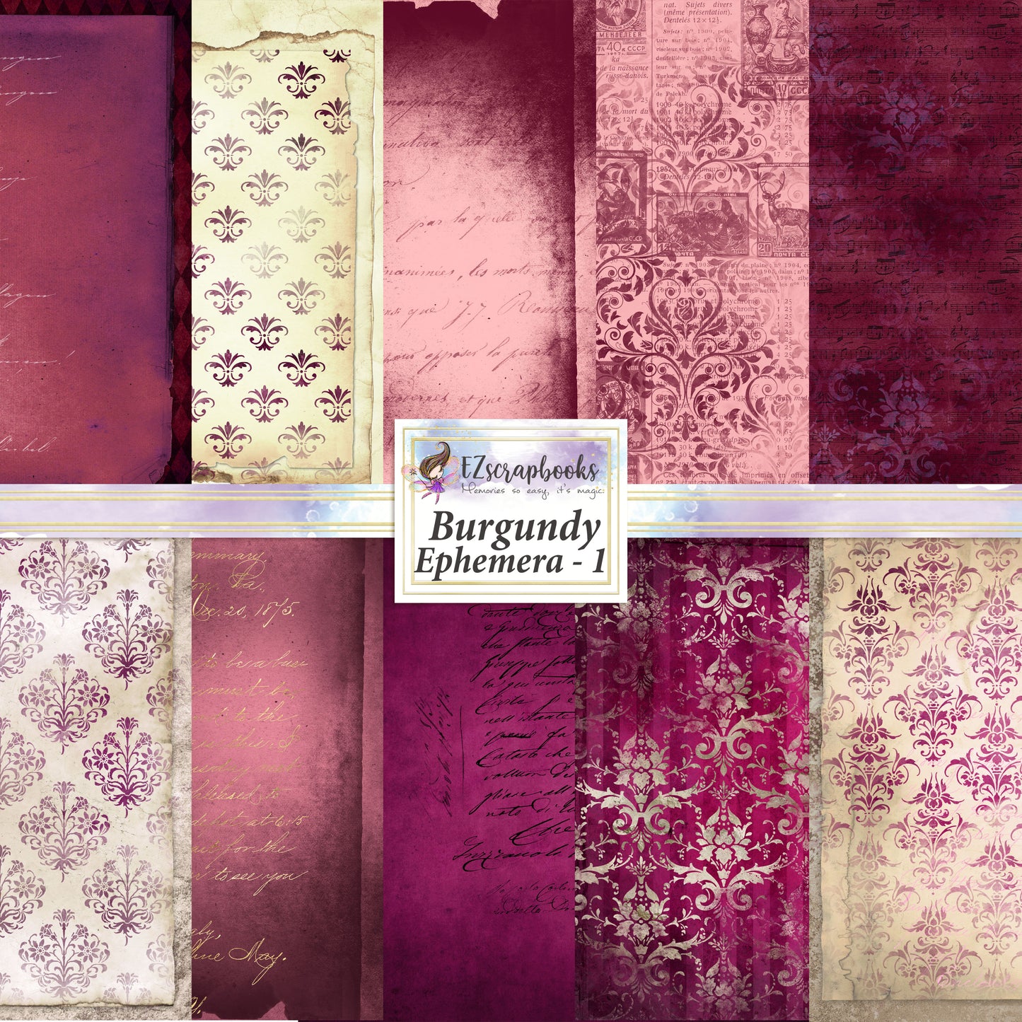 Burgundy Ephemera 1 - Paper Pack - 8150