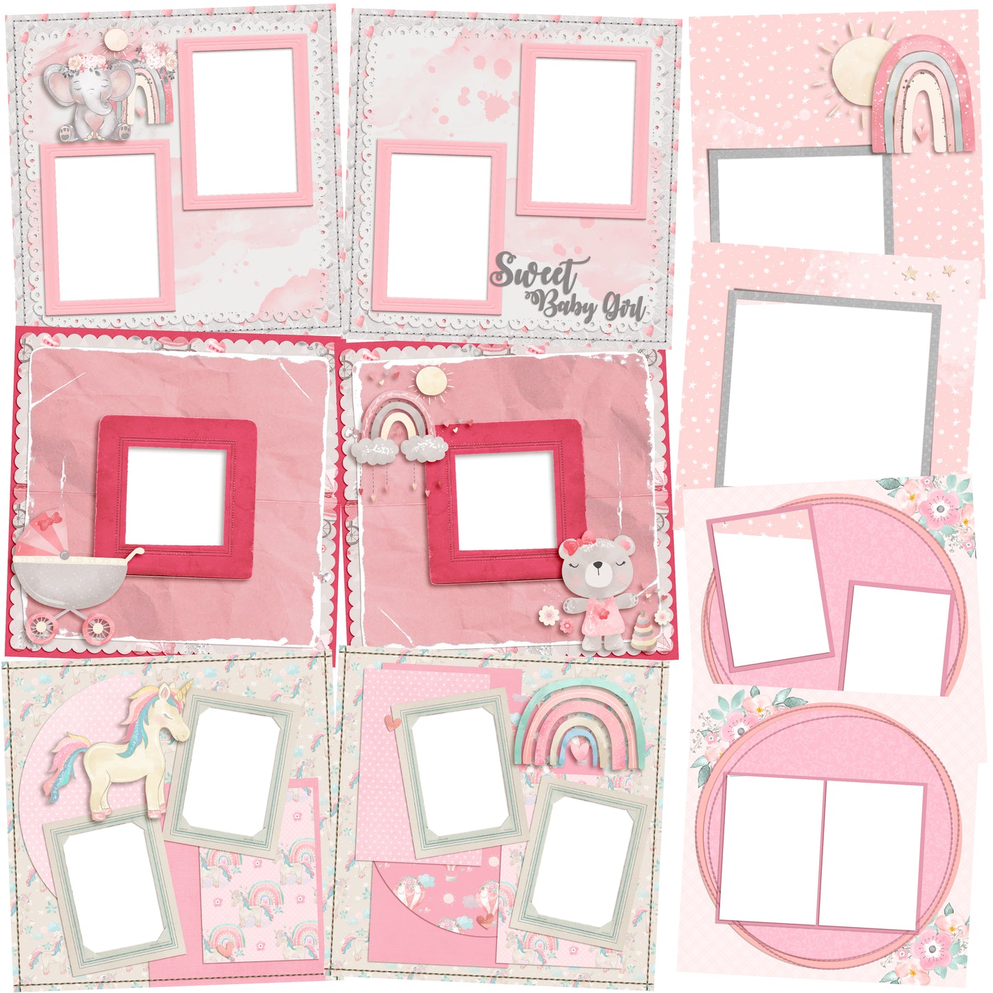 Sweet Baby Girl EZ Quick Pages -  Digital Bundle - 10 Digital Scrapbook Pages - INSTANT DOWNLOAD