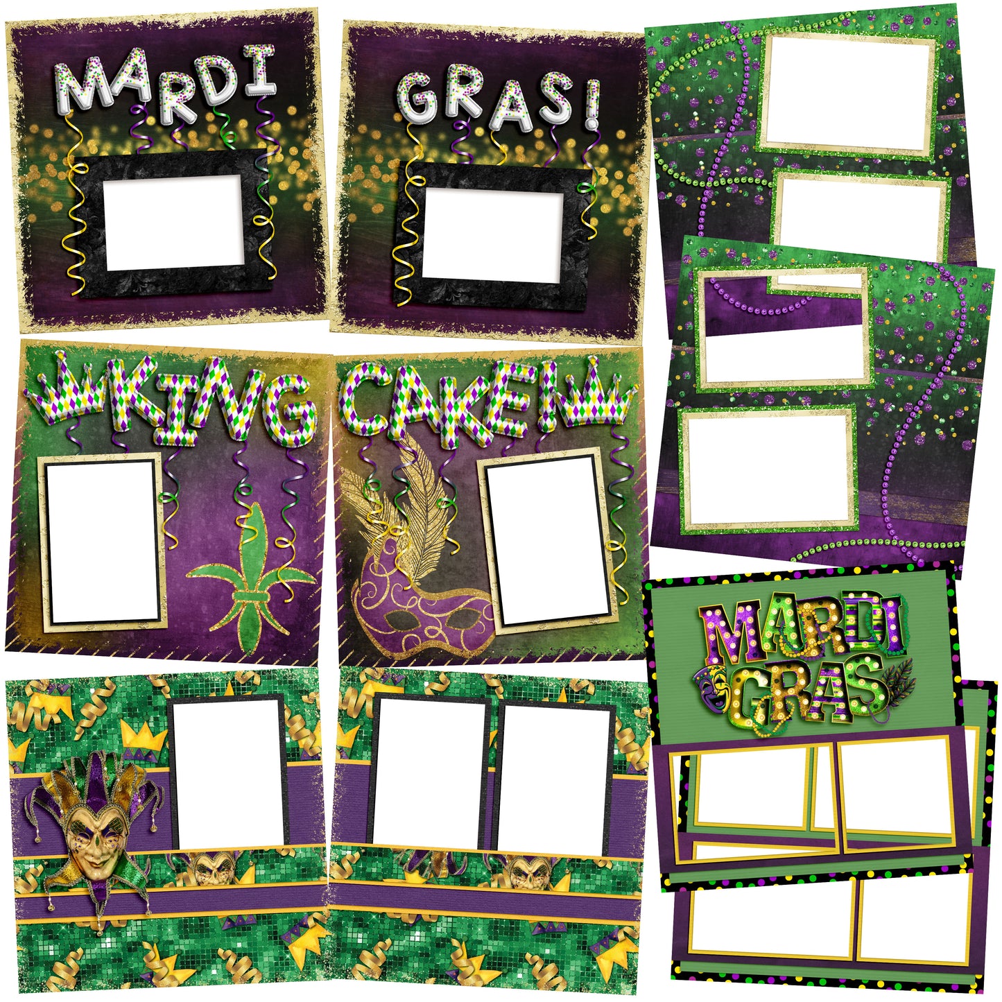 Mardi Gras Bling EZ Quick Pages -  Digital Bundle - 10 Digital Scrapbook Pages - INSTANT DOWNLOAD