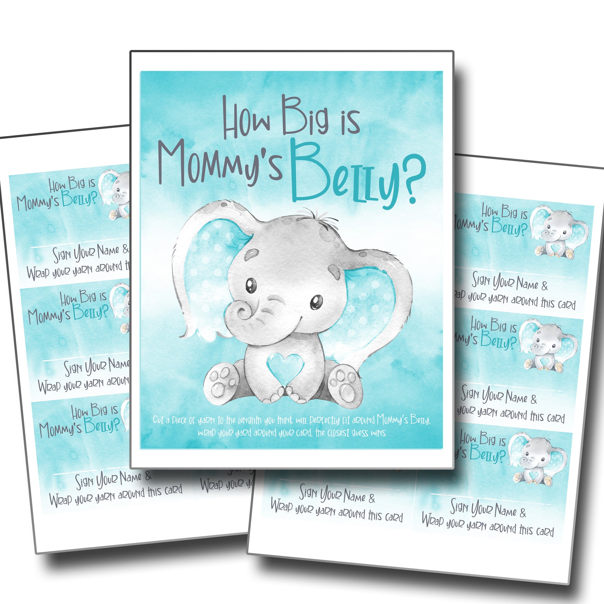 9117 - How Big is Mommy's Belly? Game - 30 People - Blue - EZscrapbooks Scrapbook Layouts Baby / Bridal Shower