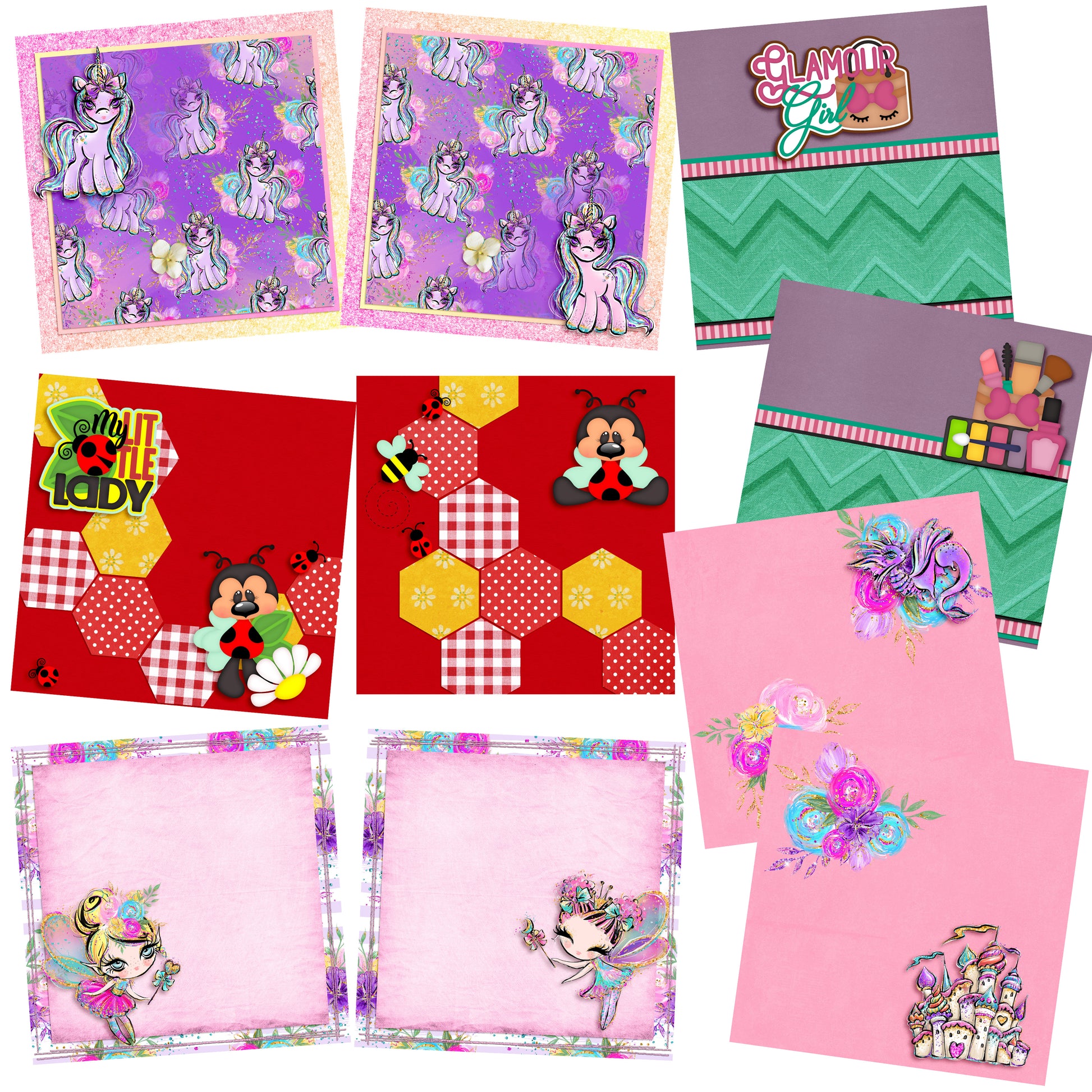 My Little Lady EZ Background Pages -  Digital Bundle - 10 Digital Scrapbook Pages - INSTANT DOWNLOAD - EZscrapbooks Scrapbook Layouts Digital Bundle, Girls