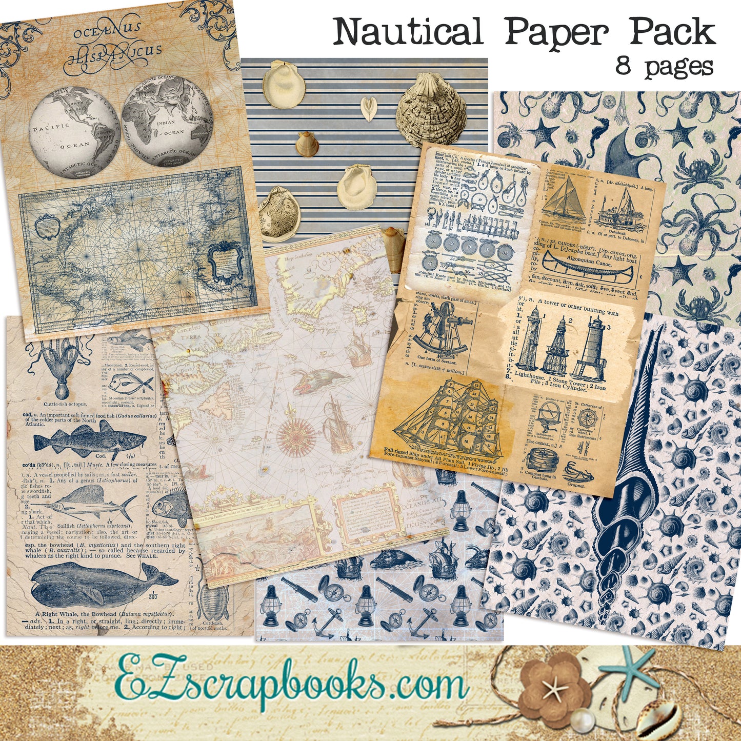 Nautical Journal Paper Pack - 7160 - EZscrapbooks Scrapbook Layouts Journals