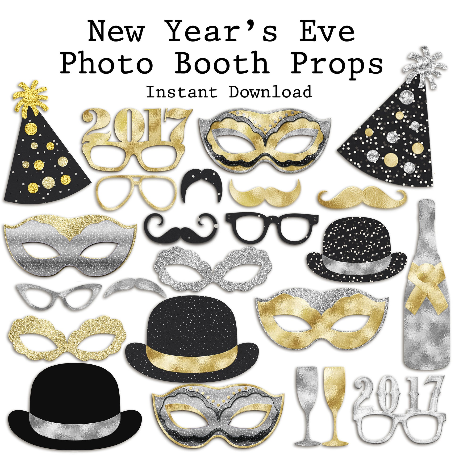 New Year's Photo Booth Props - INSTANT DOWNLOAD - EZscrapbooks Scrapbook Layouts 