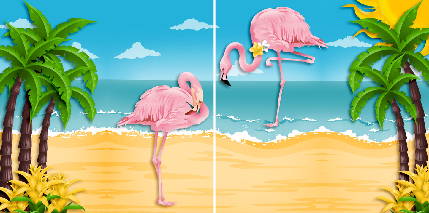 Pink Flamingos NPM - 4065 - EZscrapbooks Scrapbook Layouts Beach - Tropical, cruise, Swimming - Pool