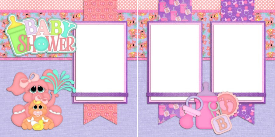 Baby Shower Girl - Digital Scrapbook Pages - INSTANT DOWNLOAD - EZscrapbooks Scrapbook Layouts Baby - Toddler