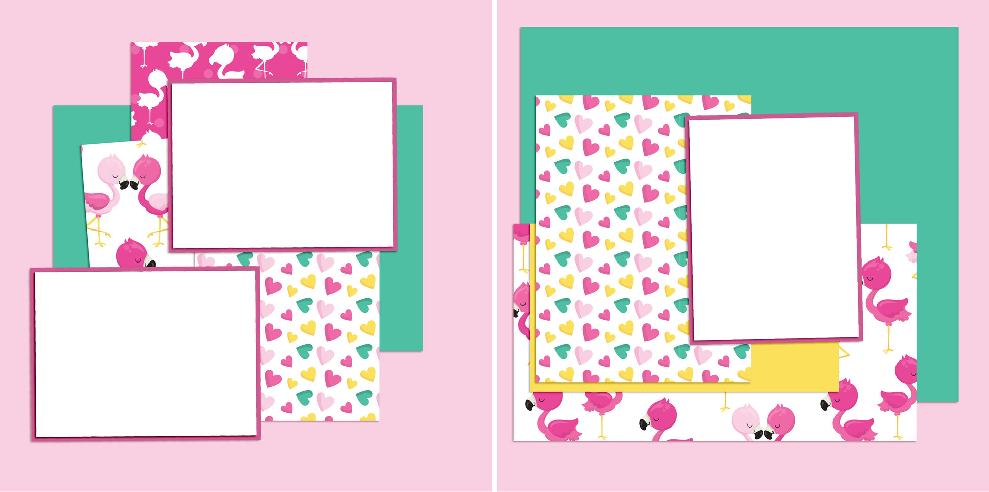 Cute Flamingos - Digital Scrapbook Pages - INSTANT DOWNLOAD - EZscrapbooks Scrapbook Layouts Cute, Flamingos