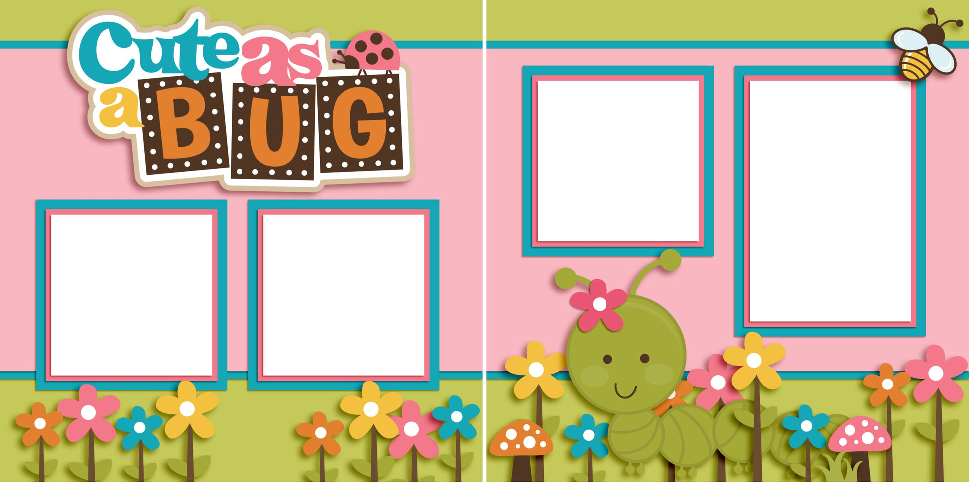 Cute as a Bug Girl - Digital Scrapbook Pages - INSTANT DOWNLOAD - EZscrapbooks Scrapbook Layouts Baby - Toddler, Farm - Garden, Outside Play