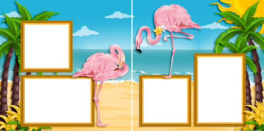 Pink Flamingos - Digital Scrapbook Pages - INSTANT DOWNLOAD - 2019 - EZscrapbooks Scrapbook Layouts Beach - Tropical