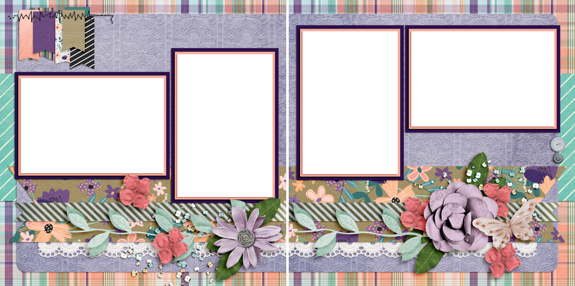 Pinky Purple - Digital Scrapbook Pages - INSTANT DOWNLOAD - 2019 - EZscrapbooks Scrapbook Layouts Girls