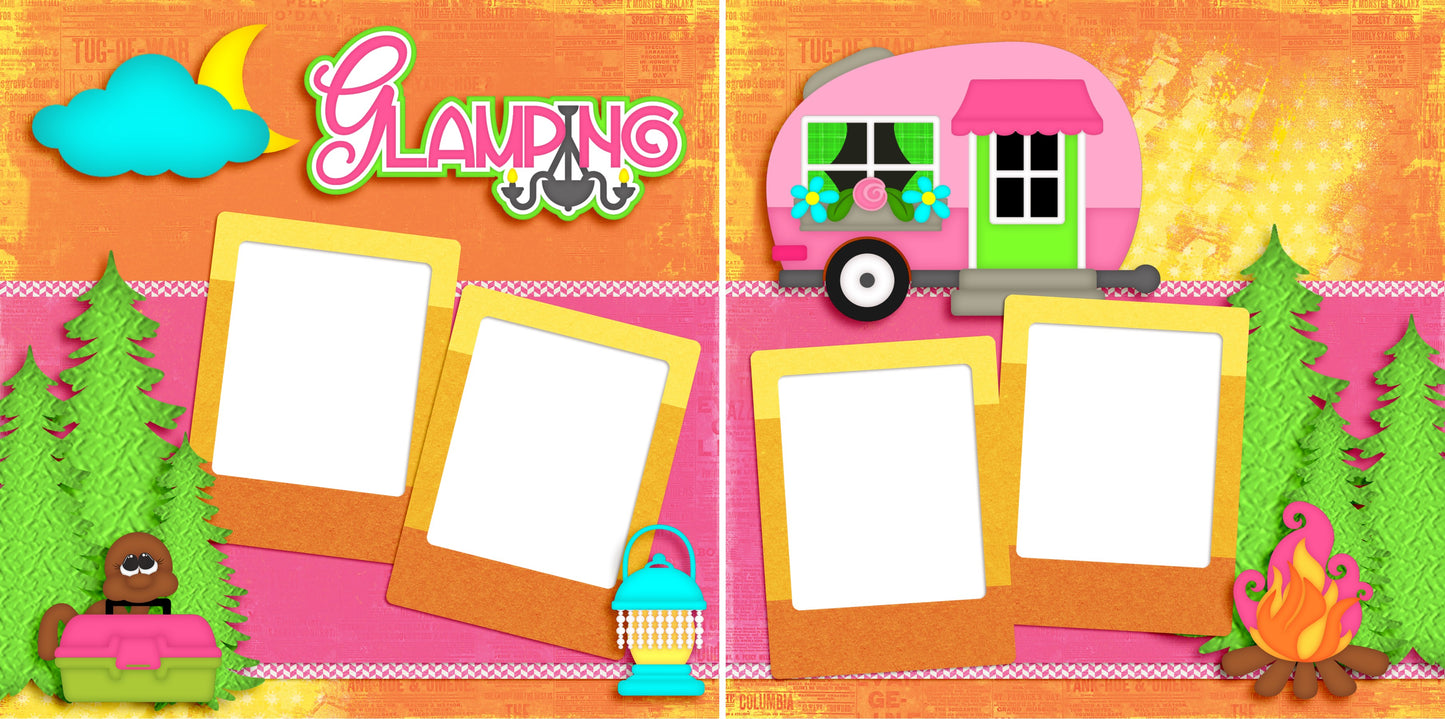 Glamping - Digital Scrapbook Pages - INSTANT DOWNLOAD - EZscrapbooks Scrapbook Layouts Camping - Hiking, scouting