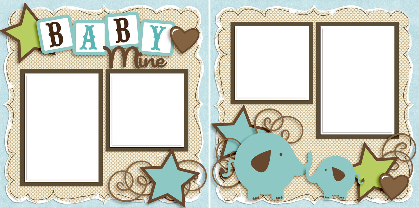 Baby Mine Boy - Digital Scrapbook Pages - INSTANT DOWNLOAD - 2019 - EZscrapbooks Scrapbook Layouts Baby - Toddler