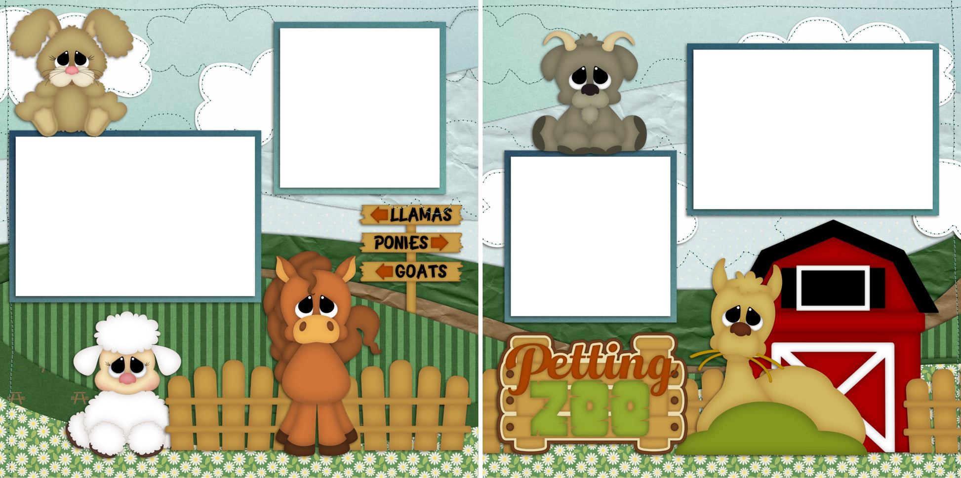 Petting Zoo -Digital Scrapbook Pages - INSTANT DOWNLOAD - EZscrapbooks Scrapbook Layouts Animals, Farm - Garden