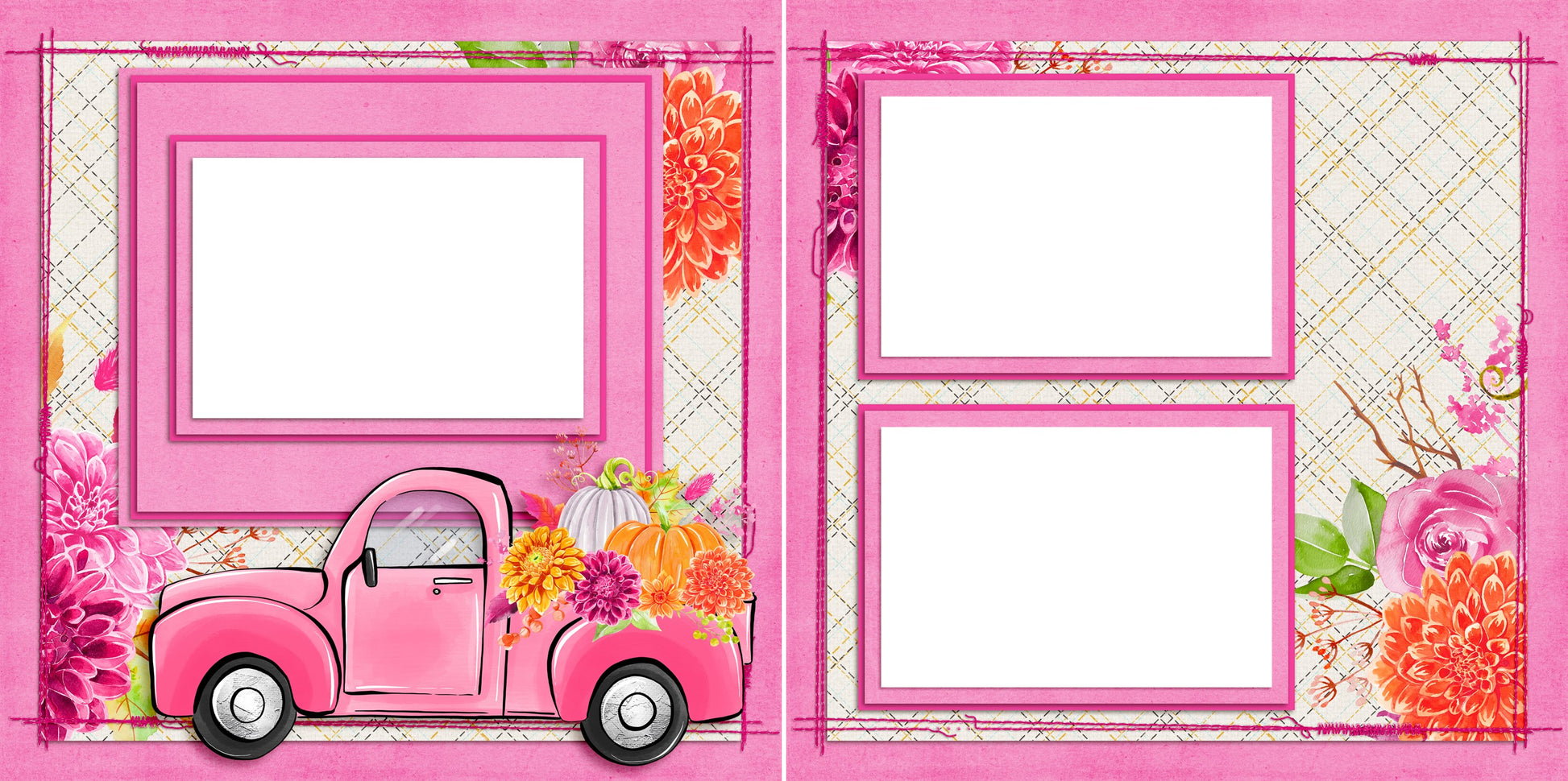 Pink Farm Truck - Digital Scrapbook Pages - INSTANT DOWNLOAD - EZscrapbooks Scrapbook Layouts cute, Fall - Autumn, farm, girl