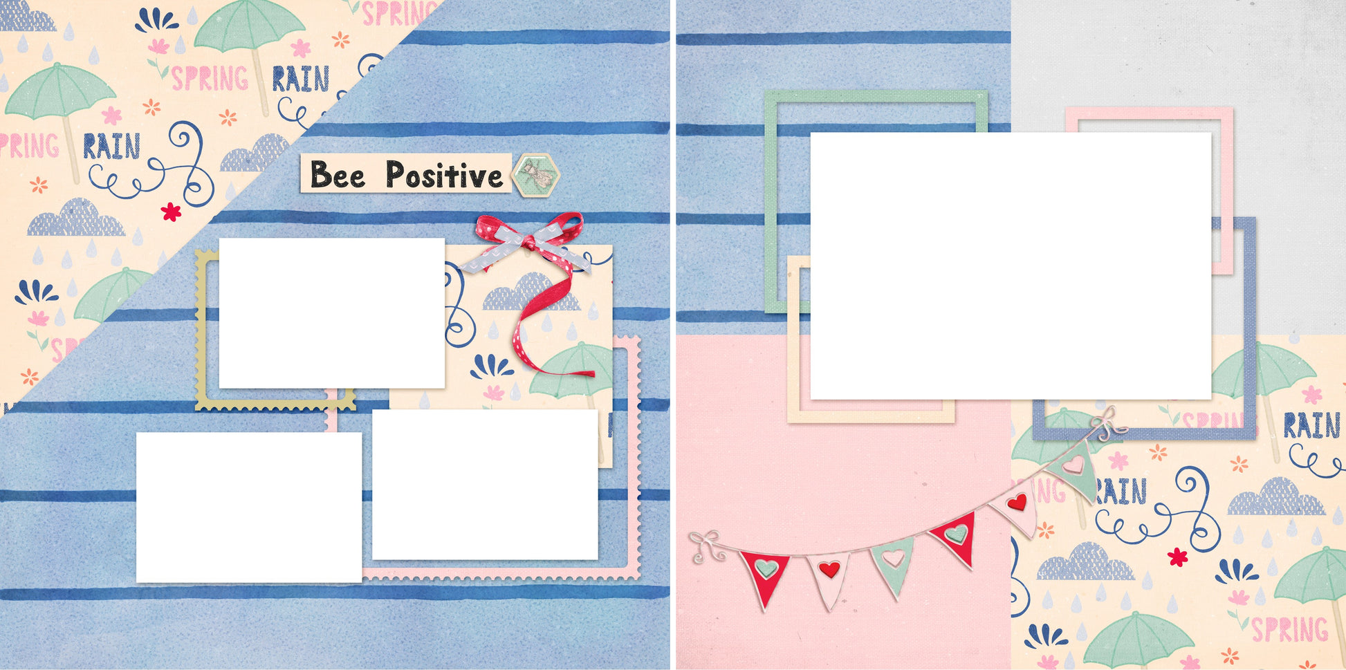 Bee Positive - Digital Scrapbook Pages - INSTANT DOWNLOAD - EZscrapbooks Scrapbook Layouts better days, positive thinking, quarantine, rainy day, spring