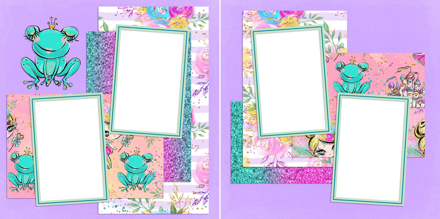 Fairytale Froggie - Digital Scrapbook Pages - INSTANT DOWNLOAD - EZscrapbooks Scrapbook Layouts fairytale, frog, girl, kid, princess