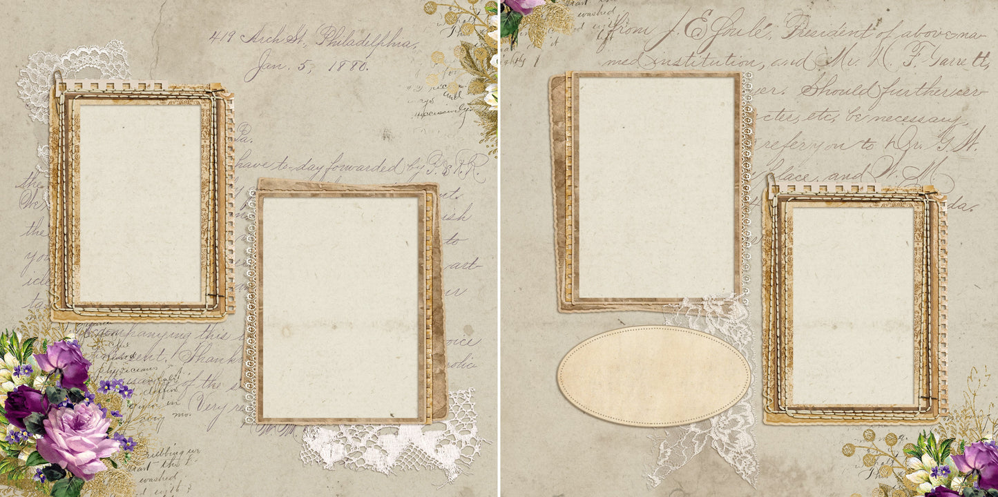 Purple Flower Ephemera - 5292 - EZscrapbooks Scrapbook Layouts Ephemera, Vintage