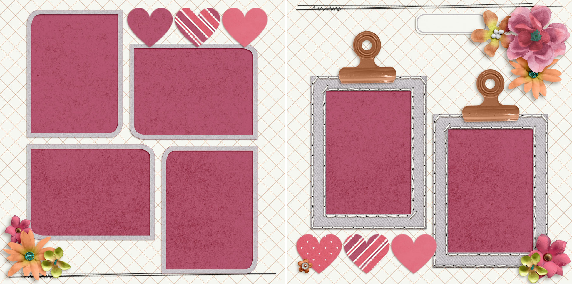 Pink Hearts - 4922 - EZscrapbooks Scrapbook Layouts Girls, Love - Valentine, Other