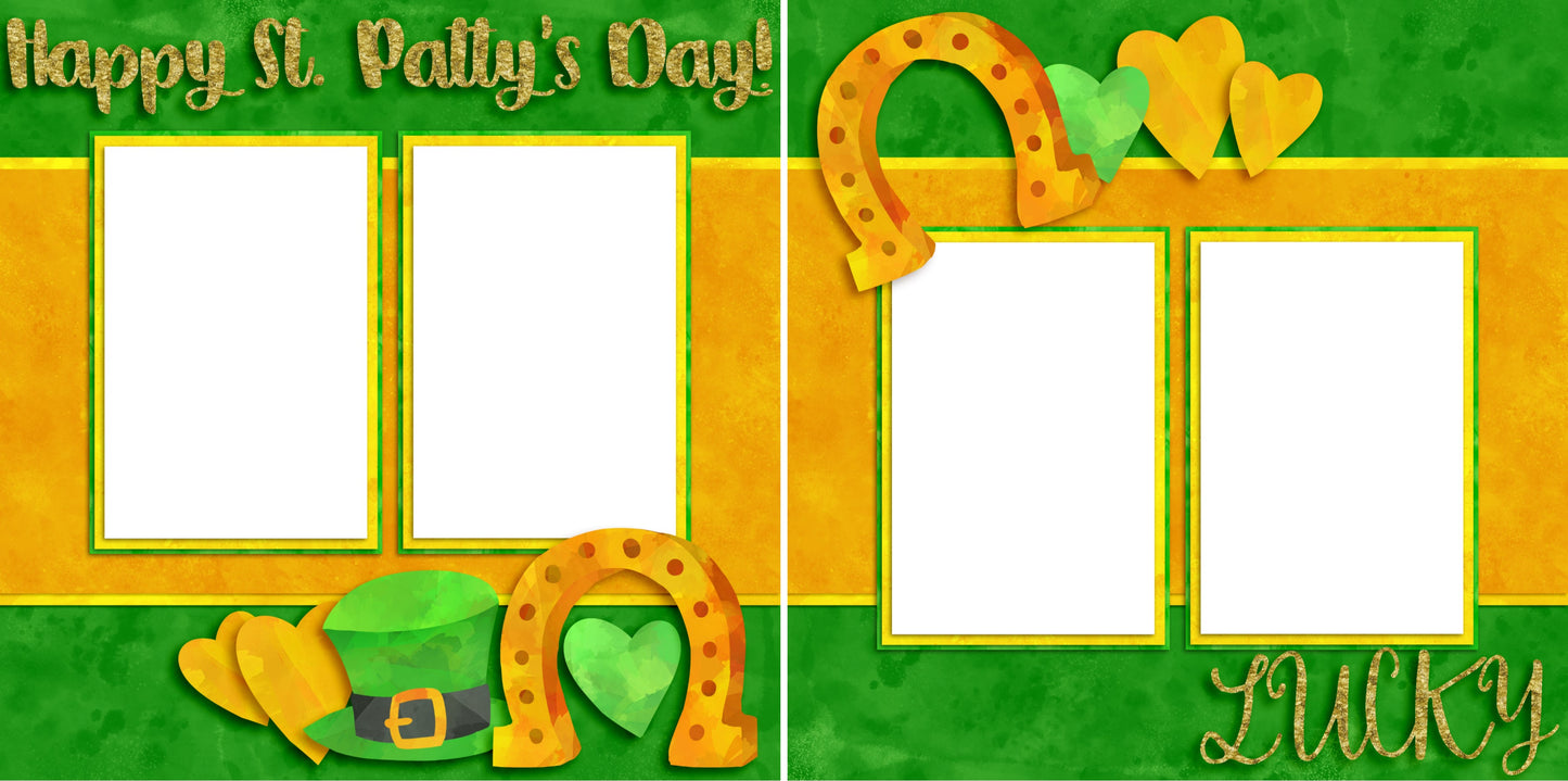 Lucky Horseshoes - Digital Scrapbook Pages - INSTANT DOWNLOAD - EZscrapbooks Scrapbook Layouts St Patrick's Day