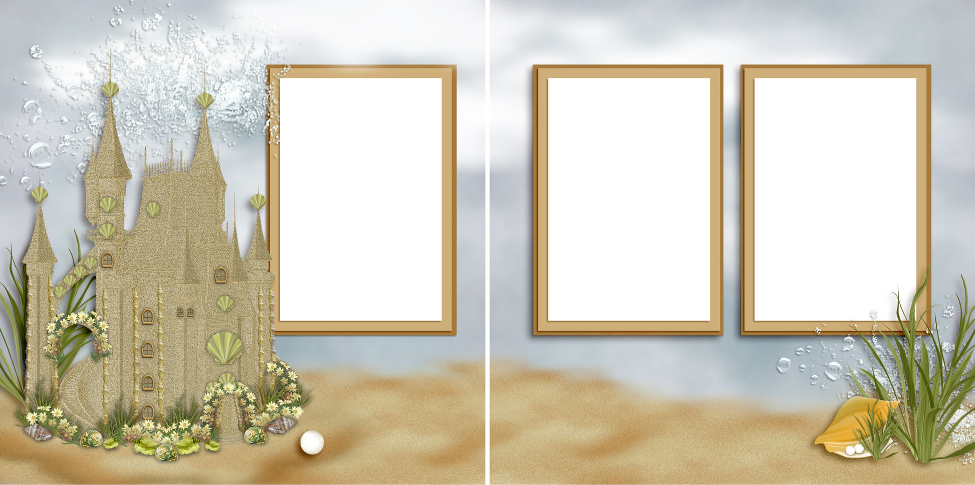 Sandcastles - Digital Scrapbook Pages - INSTANT DOWNLOAD - EZscrapbooks Scrapbook Layouts Beach - Tropical