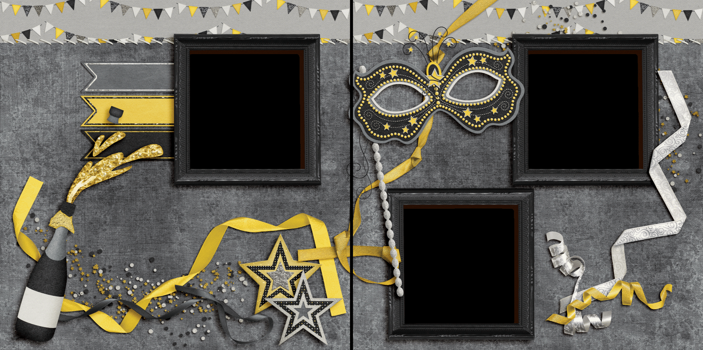 New Year's Party - Digital Scrapbook Pages - INSTANT DOWNLOAD - 2019 - EZscrapbooks Scrapbook Layouts New Year's