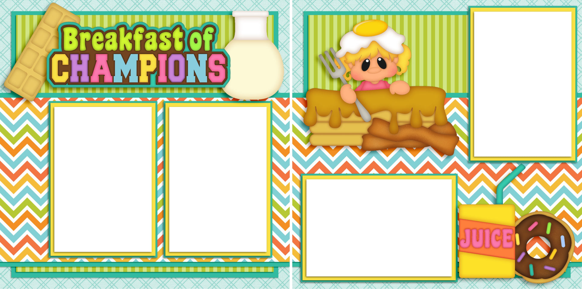 Breakfast of Champions Girl - Digital Scrapbook Pages - INSTANT DOWNLOAD - EZscrapbooks Scrapbook Layouts Foods, Kids