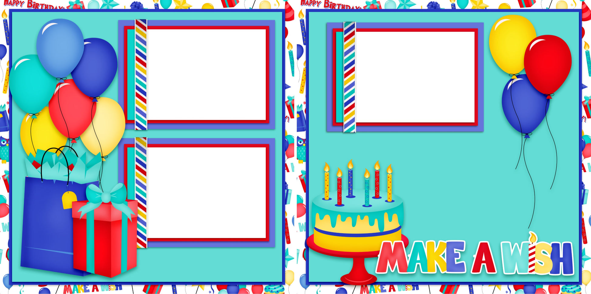 Make a Wish Blue - Digital Scrapbook Pages - INSTANT DOWNLOAD - EZscrapbooks Scrapbook Layouts Birthday