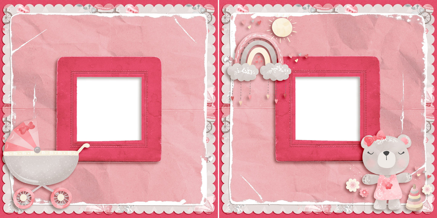 Baby Girl Bear - EZ Digital Scrapbook Pages - INSTANT DOWNLOAD